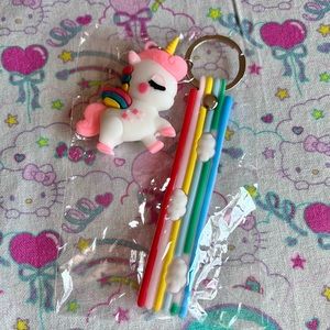 Kawaii Unicorn Rubber Keychain with Rainbow Clouds Wrist Strap NWT 🌈🦄
